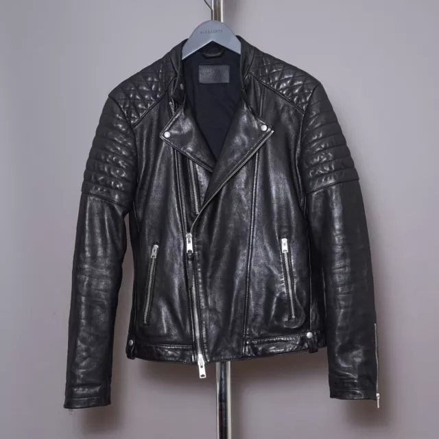 ALL SAINTS SARLS Leather Jacket MEDIUM Mens Black Celebrity Moto Biker M