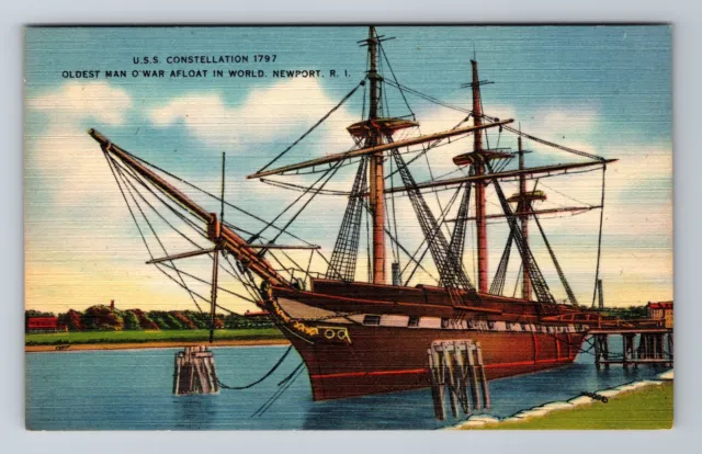 Newport RI-Rhode Island, USS Constellation 1797, Ship, Vintage Postcard