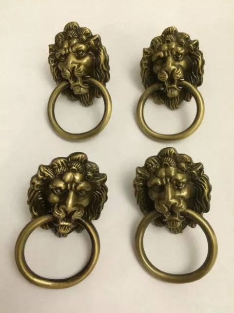 4 Bronze/brass Vintage Lions Head Handles,Lion Head drawer Knob,Draw Pull Ring