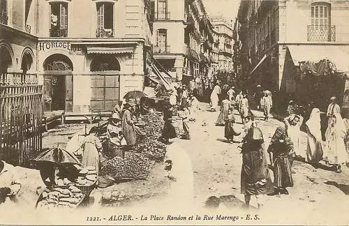 Cpa Algerie Alger La Place Randon Et Rue Marengo