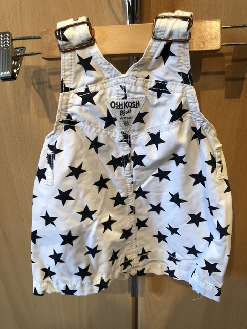 Abito vintage Oshkosh bianco con stelle nere Pinafore età 6 mesi 6