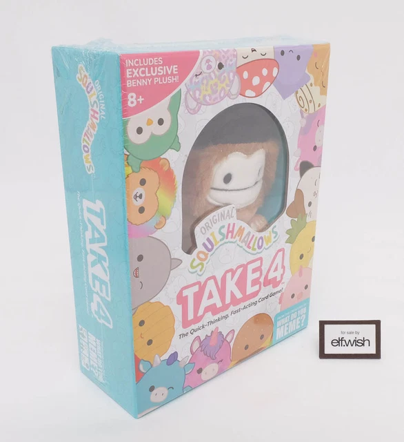 SQUISHMALLOWS TAKE4 CARD Game & Benny Bigfoot Clip On Toy & Beanie Hat