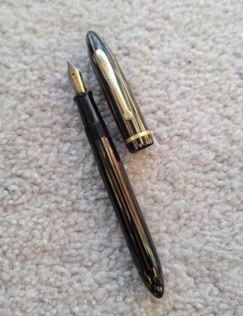 Vintage Sheaffer Brown Striated Plunger Fill Fountain Pen, Unrestored, 14 Nib