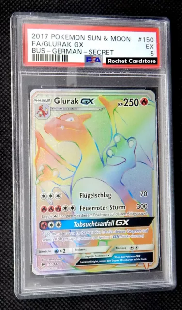 Pokemon Glurak GX secret Rainbow Charizard DE 150/147 Burning Shadows PSA 5 EX