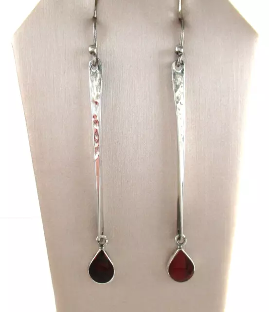 ATI Sterling Silver Jasper Dangle Earrings Blood Red & Black Tear Drop Statement