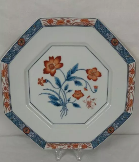 Fitz & Floyd Jardin de chine 10" Dinner Plate Rust Flowers/Blue Stems & Panels