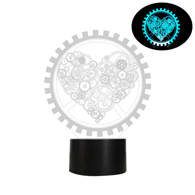 GEARWHEEL SHAPE HEART Design Lamp 3D LED Night Light Touch 7 Color Desk