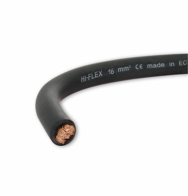 CABLE ELECTRIQUE EXTRA SOUPLE BATTERIE SOUDAGE NOIR 16 mm² - LONGUEUR AU CHOIX