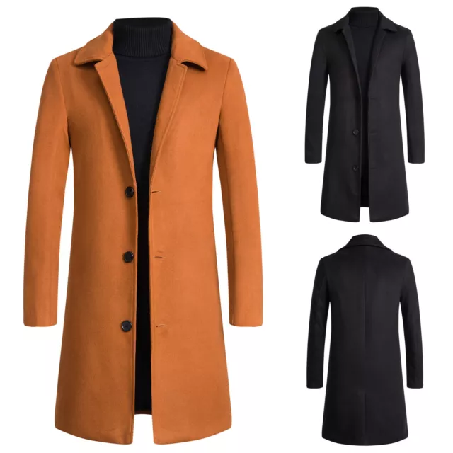 Men Woolen Long Jacket Trench Coat Single Breasted Overcoat spring Outwear