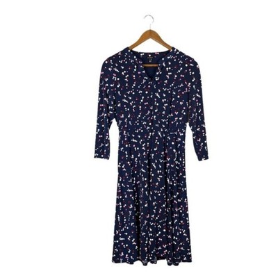 Talbots Navy Blue White Red Long Sleeve Polka Dot Dress, Size L