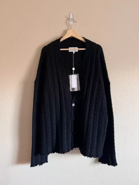 MM6 Maison Margiela Raw Cut Cable Knit Cardigan - Size XL - Black - NEW