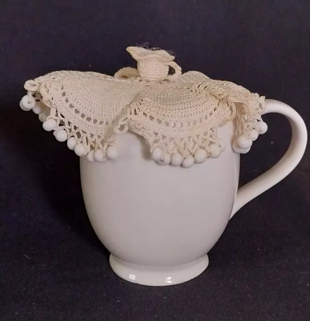 vintage crocheted beaded milk jug cover JUG TOP beads pretty cream