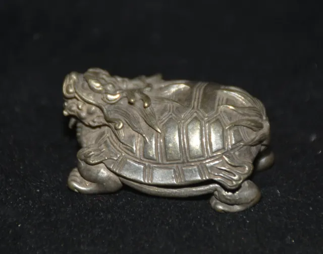 1.8 "Chine argent longévité Dragon tortue sculpture statue