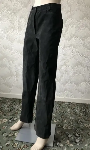 90S Grösse 10 Eu 38 Biba Schwarz Wildleder Vorne Hohe Taille Jeans Stretch Gerades Bein 3