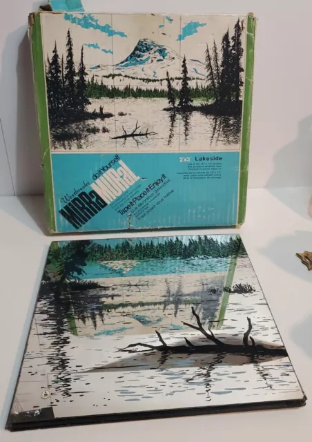 VTG Mirror Tiles Mural Mountain Lake Scene 12" 6 Tiles 2' X 3' Read Description