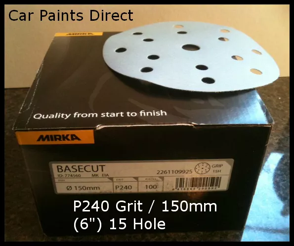 100 Mirka Basecut 15 Hole Sanding Discs 6" / 150mm / 6 inch P240 Grit (Velcr)