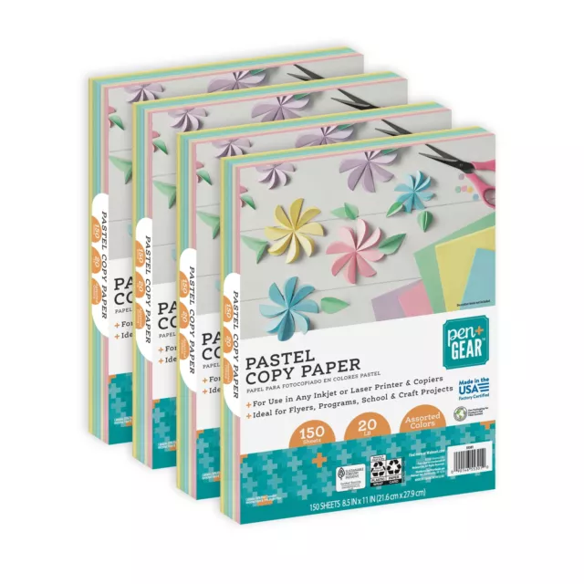 Copy Paper, Assorted Pastel, 8.5 x 11, 20 lb, 600 Sheets