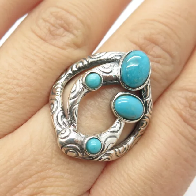 925 Sterling Silver Vintage Jay King Desert Rose Turquoise Gem Ring Size 8.25