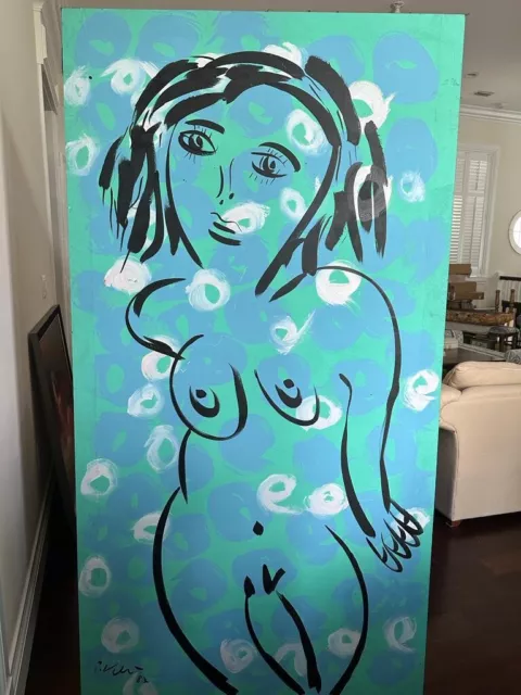 PETER KEIL -  Very Large Rare 1987 80” X 42” Lady In Blue