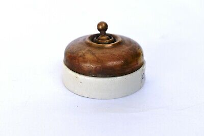Vintage Light Switch Electric Brass Ceramic British Made Vitreous 5 Slick Old"F9 3