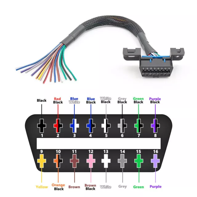 30cm 16pin Diagnostic Universal OBD2 Female Connector to Open OBD Cable Plug