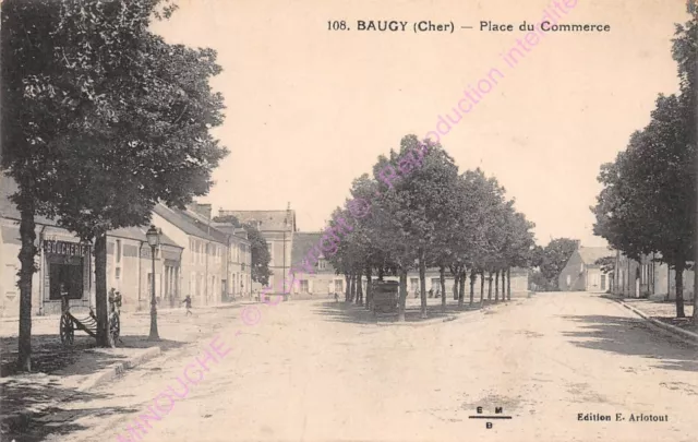 CPA 18800 BAUGY Place du Commerce boucherie Edt ARLOTOUT ca1935