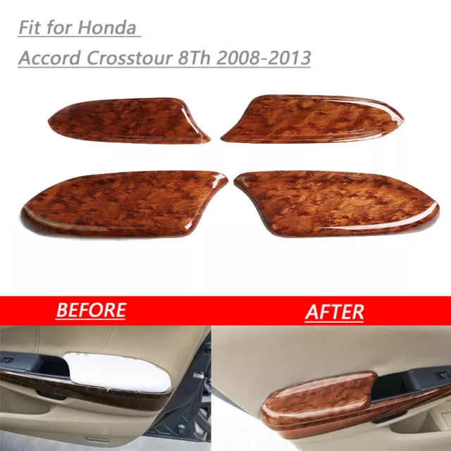 4PCS Wood Grain Interior Door Armrest Trim For Honda Accord Crosstour 2008-2013