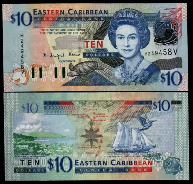 EAST CARIBBEAN STATES 10 ECS Dollars P-43V 2003 Vincent QUEEN Elizabeth UNC NOTE