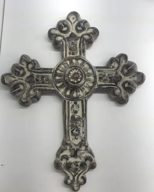 Vintage Style Ornate Decorative Cross- Wall Hanging- Plaster Casted  13”x 10”