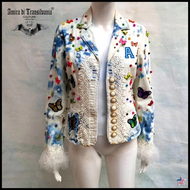 vintage women jacket elegant original iconic luxury brand logo butterfly jeans s