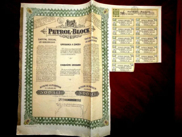 Petrol Block , Romania Share certificate 1924 Oil  , F