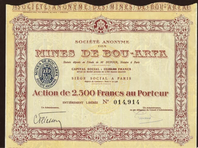 Société Anonyme des Mines De Bou-Arfa (1926) - Marokko