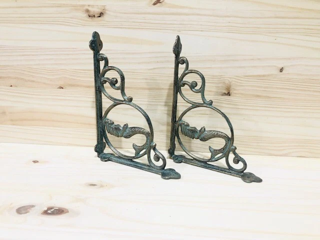 2 Cast Iron MERMAID Brackets Garden Braces Shelf Bracket Corbel Beach Nautical 2