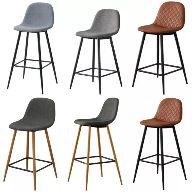 2X Bar Stools Fabric/Faux Leather Pub Chairs Breakfast Kitchen Metal Leg Modern