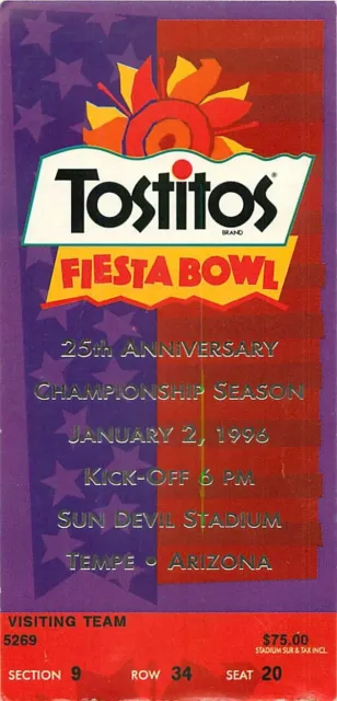 1996 Fiesta Bowl Ticket Stub - Nebraska Cornhuskers vs Florida Gators