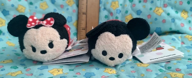 2 New Disney Parks Red Black Classic Mickey & Minnie 3.5" Tsum Tsum Plush Set