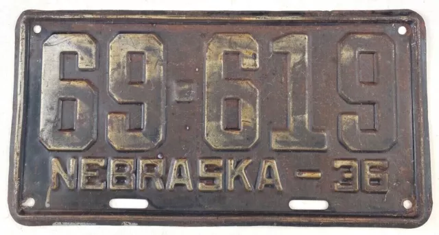 Nebraska 1936 Old License Plate Tag Man Cave Vintage Garage Brown Co Collector