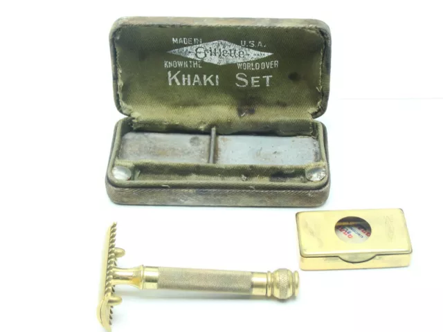 Vintage Gillette  Military Soft Roll Khaki Razor Set