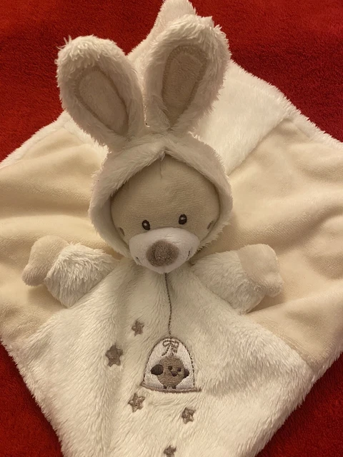 🇫🇷Doudou Plat Ours Déguisé En Lapin Blanc Écru Brodé Oiseau SIMBA TOYS NEUF 2