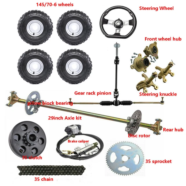29& GO KART Rear Axle Kit 6" Wheels Steering Assembly Go Cart Quad