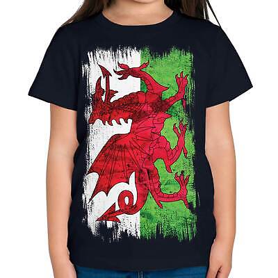 Wales Grunge Flag Kids T-Shirt Tee Top Welsh Football Gift Shirt Clothing Jersey
