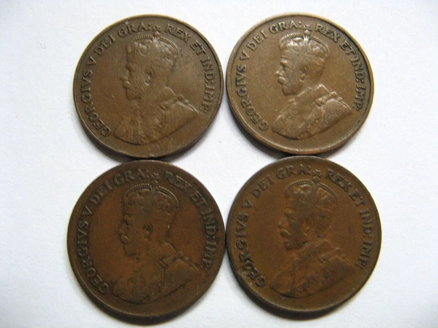 1920 1924 1928 1929 Canada Small One Cents Penny 1C  F+ Lot Of 4   #375