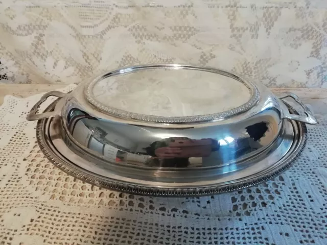 Antique Silver Plated Lidded Oval Entree Serving Dish Tureen