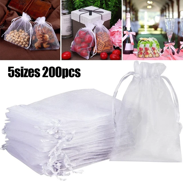 200 Pièces Blanc Organza Cadeau Sacs Mariage Fête Faveur Bijoux Bonbon Sachets