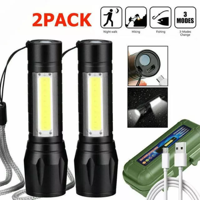 2pcs Super Bright 1200000lm LED Flashlight Tactical Torch Light USB Rechargeable