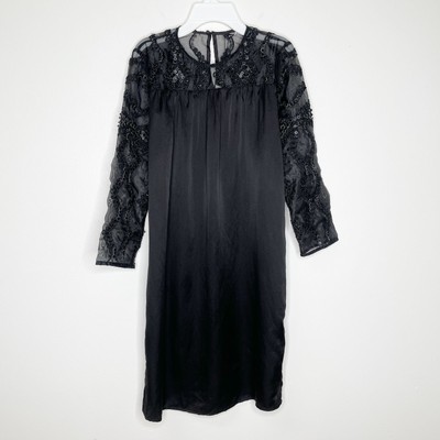 NWT KAS New York XS Black Silk Lace Tool Beaded Tunic Dress