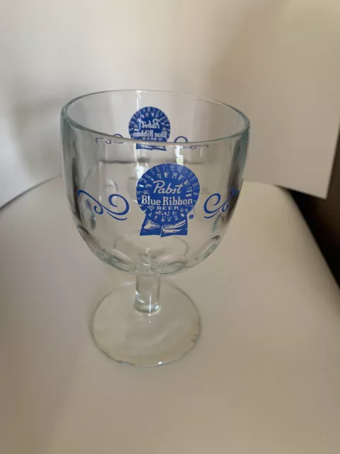 Vintage Pabst Blue Ribbon Pedestal Thumb Print Beer Mug Glass