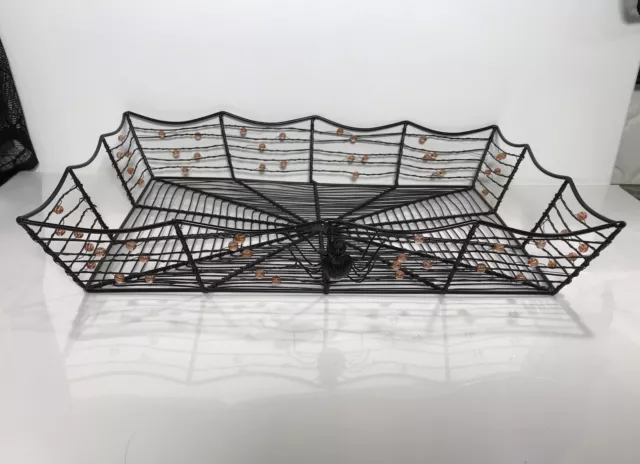 Pier 1  Wrought Iron Wire Basket Beaded  Spider Web Decorative Halloween Basket