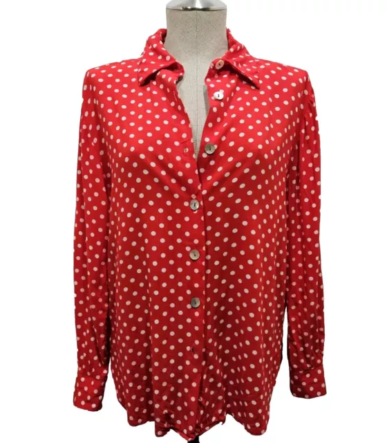 Vintage 90s Blair Boutique Shirt Womens Small Red Polka Dot Long Sleeve Normcore