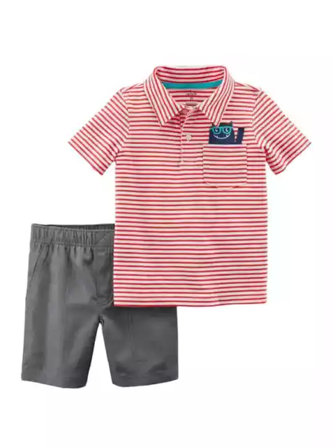 Carters Infant & Toddler Boys Red Stripe Monster Baby Outfit Shirt & Shorts